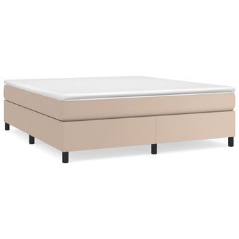 Cama Matrimonial | Cama Para Adultos | Estructura Cama Box Spring Cuero Sintético Capuchino 160x200 Cm