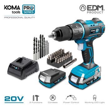 Taladro Percutor 20v Con 2 Baterias 2.0 Ah Y Cargador Koma Tools Battery Series