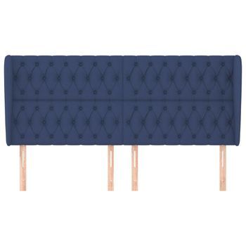 Cabecero Cama Mueble De Dormitorio Con Orejas De Tela 183 X 23 X 118/128 Cm Azul M02_0003061