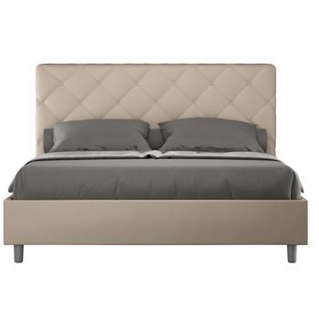 Cama Italiana Para Adultos Acolchada En Piel Sintética Paryse-color Beige Claro-ropa De Cama 160x200 Cm