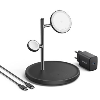 Anker MagGo Estación de Carga Inalámbrica Ajustable 3 en 1 Qi2 15W Negro