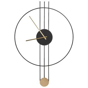 Reloj De Pared Decoración Colgante 44 X 65 Cm Diseño Moderno Minimalista Con Péndulo Decorativo Sin Números Acero Negro Anniviers