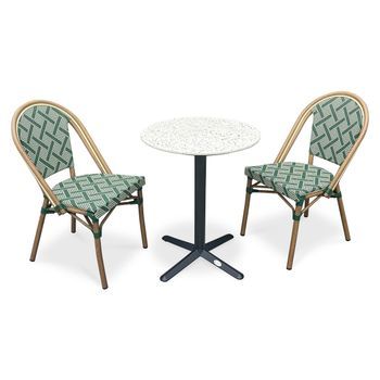 Conjunto De Comedor De Jardín De 2 Plazas De Acero Y Terrazo