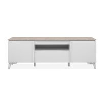 mueble tv con 2 puertas 1 cajon y 1 nicho travertino y blanco l150cm