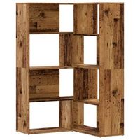 estanteria  libreria  armario de libros de esquina 4 niveles madera envejecida 85x85x140 cm