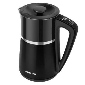 Aigostar Alva - Hervidor Eléctricos de Acero Inoxidable, Ajuste de Temperatura, 40°C a 100°C, Doble Pared, LED Indicador Digital, Silencioso, Función de Mantenimiento Del Calor, 1,7L, 2200W, Negro