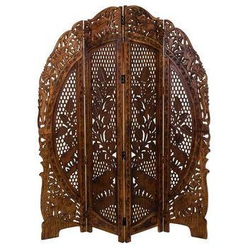 Biombo De Madera Artesanal Marrón 38(x4)x2,5x180