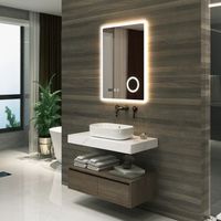 espejo de pared con led racale para bano ip65 con reloj antivaho y lupa aluminio 80 x 60 x 3 cm - blanco protec