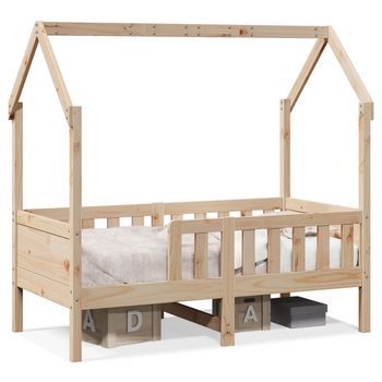Cama Infantil | Cama Para Niños | Cama Con Forma De Casa De Niños Madera Maciza Marrón 70x140 Cm