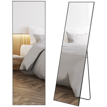 HOMCOM Espejo de Pie de Aleación de Aluminio Espejo de Cuerpo Entero de Pared con 2 Formas de Uso Rectangular 50x37x58,5 cm Negro   Aosom España