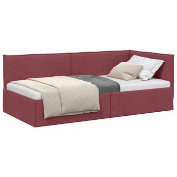 Cama Individual | Cama Para Adulto | Estructura De Cama En Esquina Rojo Vino 90 X 190 Cm Tela
