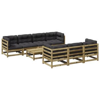 Set De Sofás Jardín 8 Piezas Con Cojines Madera Pino Impregnada