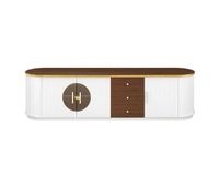mueble tv lowboard 180 cm - lujo vidrio marron mdf tiradores aluminio - blanco