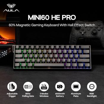 AULA Mini60 HE/Pro/Max 60% teclado con interruptor magnético RGB triple modo Teclado mecánico inalámbrico 8000Hz 0.01mmRT para regalos de jugadores de Pc