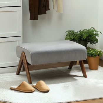Reposapiés Salón De Pana Madera Homcom 69x47x36 Cm-gris Claro