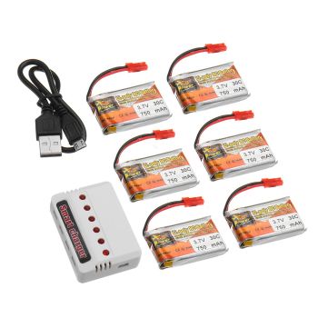 6Pcs ZOP POWER 3.7V 750mAH 30C 1S Batería Lipo con Enchufe JST Con Cargador Para Modelo RC
