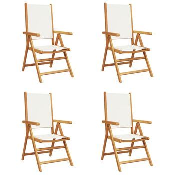 Pack 4 Uds Sillas Jardín | Silla De Exterior | Sillón Reclinables Tela Madera Maciza Blanco Crema