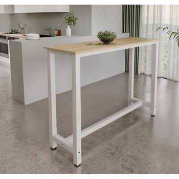 Mesa Alta | Patas De Metal | 140x100x40cm | Barra De Cocina | Modelo Ani | Blanco Y Sonoma