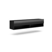 mueble para tv colgante de diseno cluj 140 cm 1 puerta y 2 nichos color negro y negro brillante