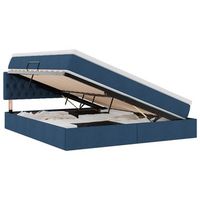cama de almacenamiento led con colchon azul 160 x 200 cm tela vidaxl