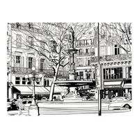 papel pintado 3d - sketch of parisian fountain 200x154 cm