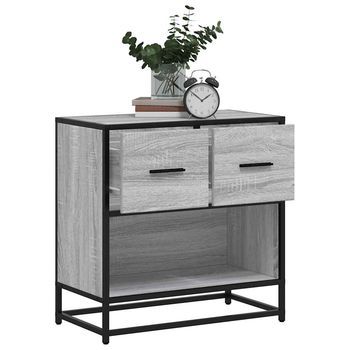 Mesita De Noche - Dormitorio - Madera De Ingeniería Y Metal - Gris Sonoma (60x31x60cm)
