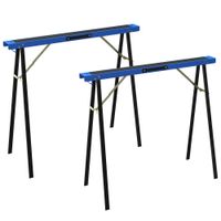 homcom set de 2 caballetes de trabajo plegables con superficie antideslizante de eva para trabajos de serrado azul y negro