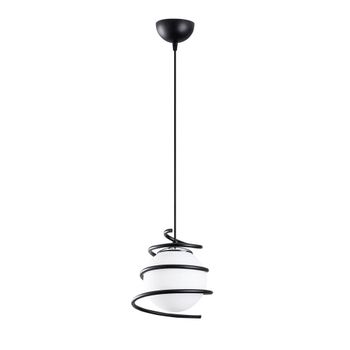 Lámpara de techo esfera de cristal blanco rodeado de una espiral negro