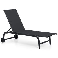costway tumbona de jardin con ruedas respaldo ajustable 6 posiciones estructura metalica carga 150kg para patio terraza piscina negro