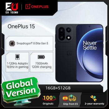 Smartphone OnePlus 15 5G (versión global) con Snapdragon 8 Elite Gen 5, pantalla de 165 Hz, batería de 7300 mAh, 120 W, NFC, color negro teléfonos móviles
