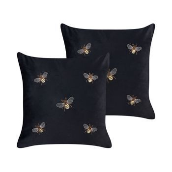 Conjunto De 2 Cojines Negro Amarillo Marrón Blanco 45 X 45 Cm Abejas Talinum