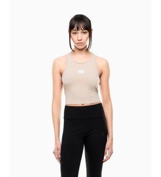EA7 para mujer. 7W001113_AF14752 Top de punto de algodón elástico nude (XL), Casual, Sin mangas / Tirantes