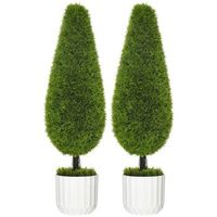 set de 2 cipreses artificiales 90 cm con maceta y musgo