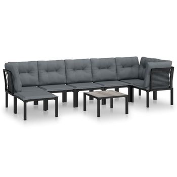 Juego De Muebles De Jardín 8 Piezas | Mobiliario De Jardín Ratán Sintético Negro Y Gris