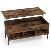costway mesa de centro elevable con tablero ajustable amplio compartimento oculto y 3 espacios abiertos con patas de metal cafe