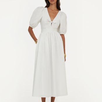 ROTATE Birger Christensen Puff Sleeve Poplin Midi Dress - UK 8