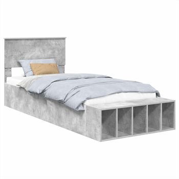 Cama Individual | Cama Para Adulto | Estructura De Cama Con Estante Manual Gris Concreto 90 X 200 Cm