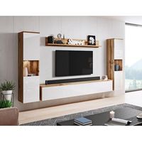 conjunto de muebles de salon paris xl juego de muebles de salon mueble de tv con iluminacion led color wotanblanco brillo
