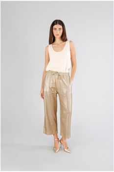 pantalón palazzo de lino chapado gold xxl