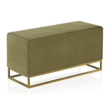 Banco Tapizado Terciopelo Verde Con Base Dorada