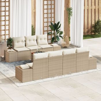 Conjunto De Sofás De Jardín De 8 Piezas Con Cojines Beige Poliratán Acacia V0328 Unico / Beige