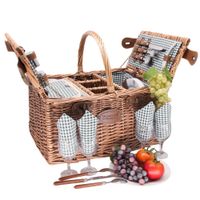 cesta picnic de mimbre st-germain vichy verde para 4 personas