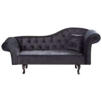 Chaise Longue Retro Tapizado En Terciopelo Negro Acolchado Versión Derecha Con Cojín Lattes Ii