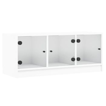 Mueble Tv | Mueble De Salón | Armario Tv Con Puertas De Vidrio Blanco 102x37x42 Cm