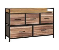 homcom mueble organizador cajonera de tela con cajones plegables estante abierto y marco de acero estilo industrial para salon recibidor dormitorio 98x29x63 cm roble