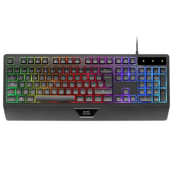 Mars Gaming MK124, Teclado Ergonómico H-Mech, Reposamuñecas Integrado, Iluminación FRGB Rainbow, Teclado Gaming Antighosting Avanzado, Teclado PC Completo Multiplataforma, Teclado Negro o Blanco con
