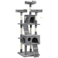 pawhut arbol rascador para gatos arbol para gatos 153 cm con 2 cuevas 3 camas 2 rampas postes de sisal ratones colgantes gris