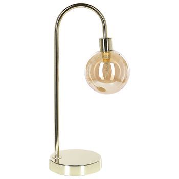 Lámpara De Mesa De Metal Dorado 41 Cm Pantalla Vidrio Escritorio Ramis