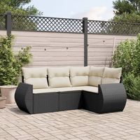 conjunto de sofas jardin 4 uds  mueble jardin mesa y sillas con cojines ratan sintetico negro cfw934039