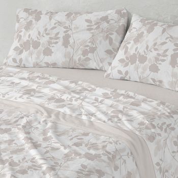 Juego De Sábanas Coralina Botánico 105 X 190/200 Cm - Beige - Burrito Blanco
